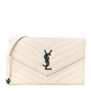 Saint Laurent Chain Wallet Monogram Envelope Grain De Poudre Matelasse Chevron